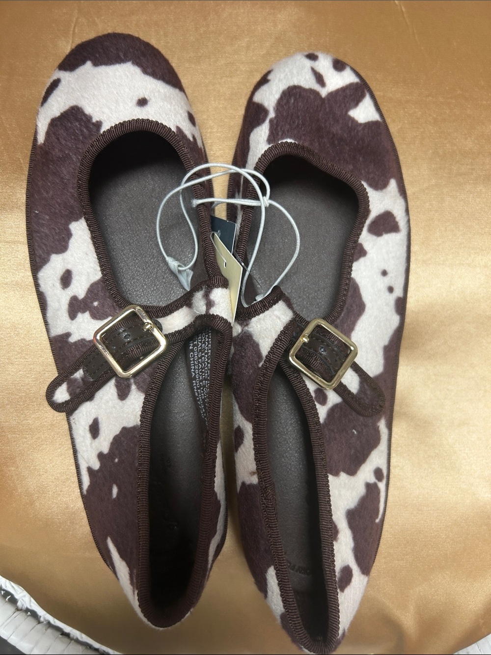 Universal Thread Brown & White Cowprint Mary Jane Flats with Buckle